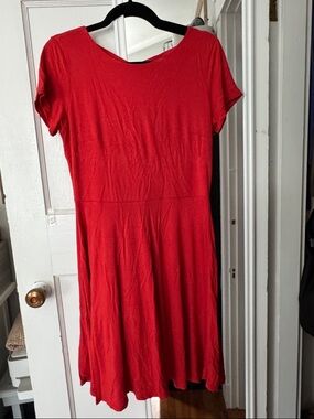 LOFT Red Short-Sleeve Mini A-Line Dress